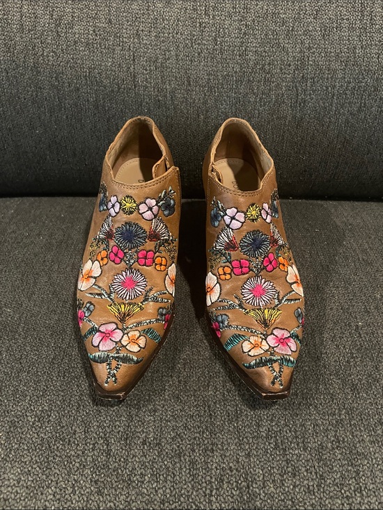Donald J. Pliner Shoes - Donald J. Pliner Brown Embroidered Floral Pointed Ankle Boots